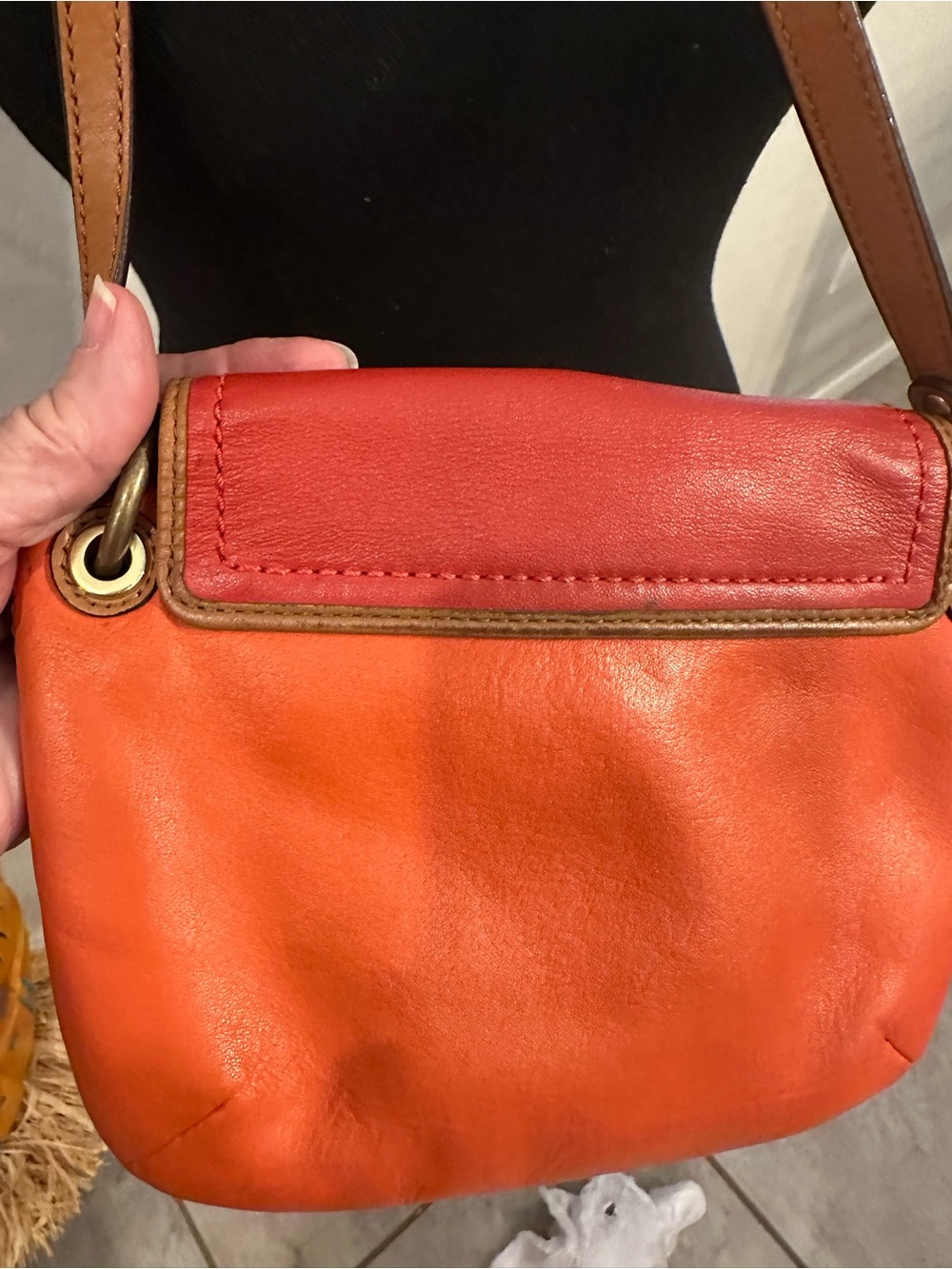 Coach Colorblock FlapTwo-Tone Red and Orange Leather Crossbody - Picture 12 of 15